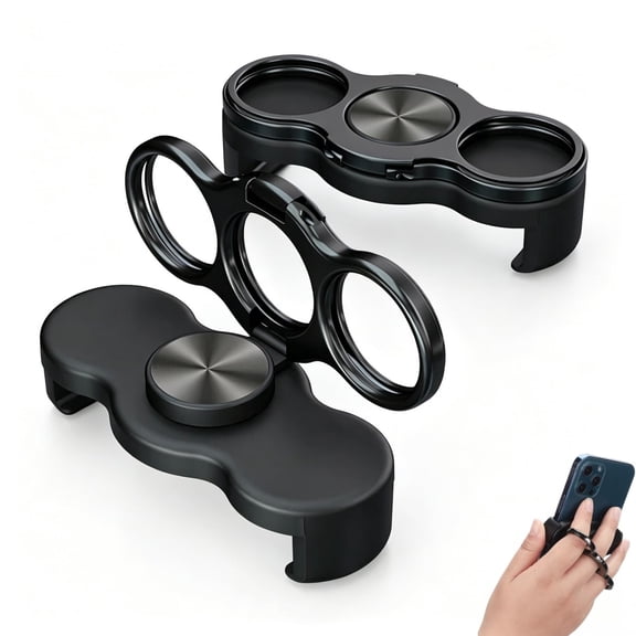 360° Rotatable Dual-Ring Three-Finger Phone Holder,Multipurpose Rotation Foldable Magnetic Phone Grip Stand, Back Clip Mount Mobile Support Compatible with Smartphones, for Car Office