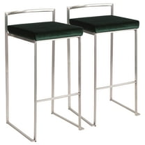 Fuji Contemporary Stackable Barstool in Stainless Steel with Green Velvet Cushion by LumiSource - Set of 2