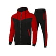 thumbnail image 2 of AWARDER Men's Winter 2-Piece Tracksuit, Colorblock Long Sleeve Zipper Hoodie and Jogger Sweatpants, Warm Fleece Casual Set For Cold Weather Lounging,Red,2XL, 2 of 7
