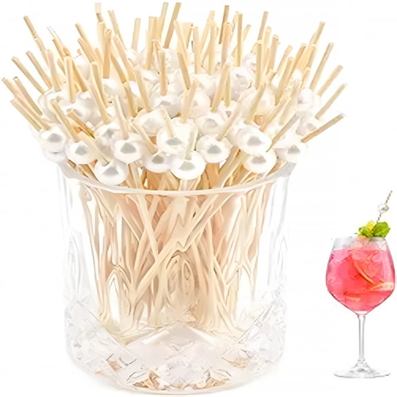 ACDANC 100 Pcs Pearl Cocktail Picks,Fancy Toothpicks for Appetizers,Decorative Skewers for Appetizers Drinks Party Fruit,4.7 Inch Wooden Bamboo Food Sticks Charcuterie Boards Accessories