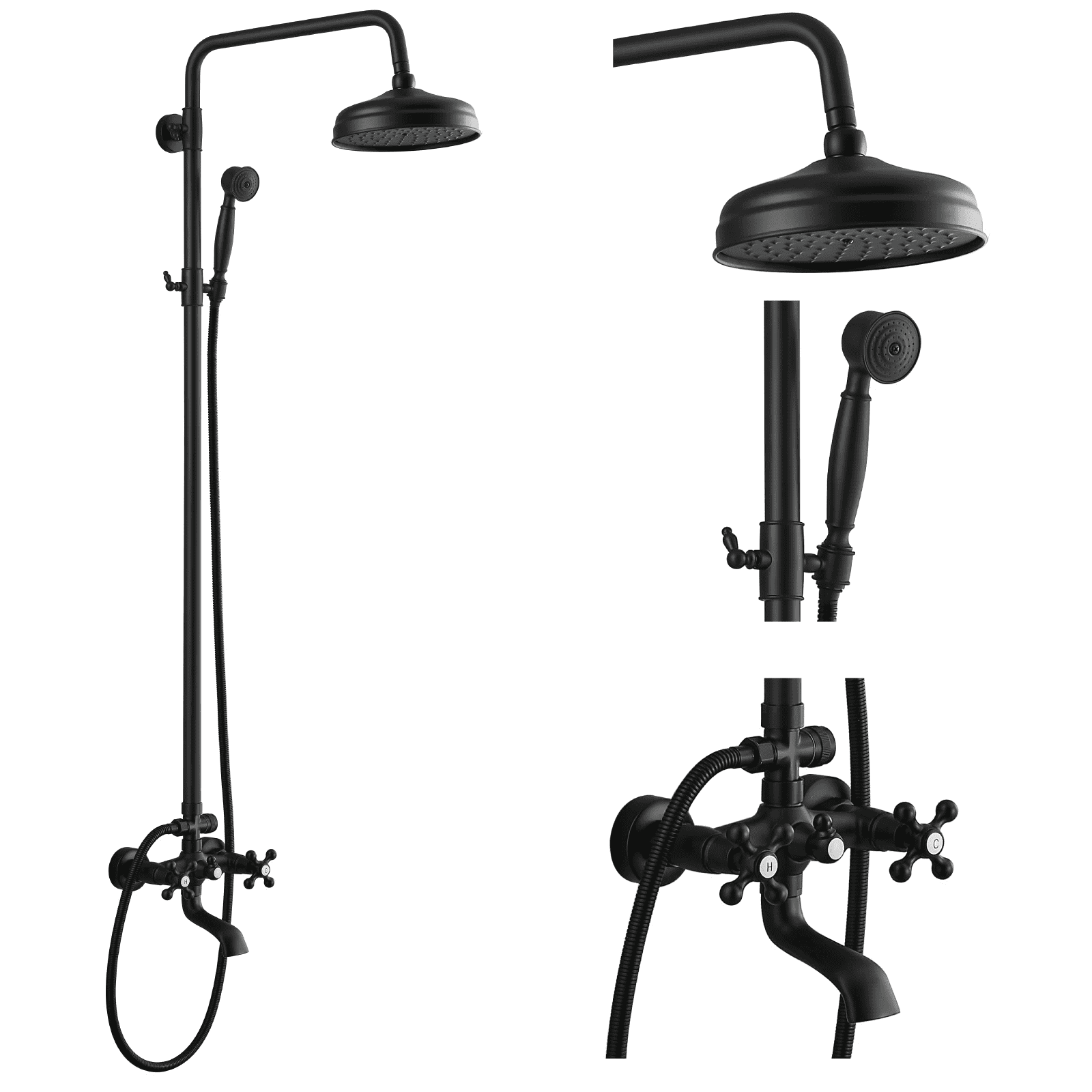 gotonovo Matte Black Bathroom Luxury Shower Faucet Rain Mixer 8 Inch Round Head Double Cross