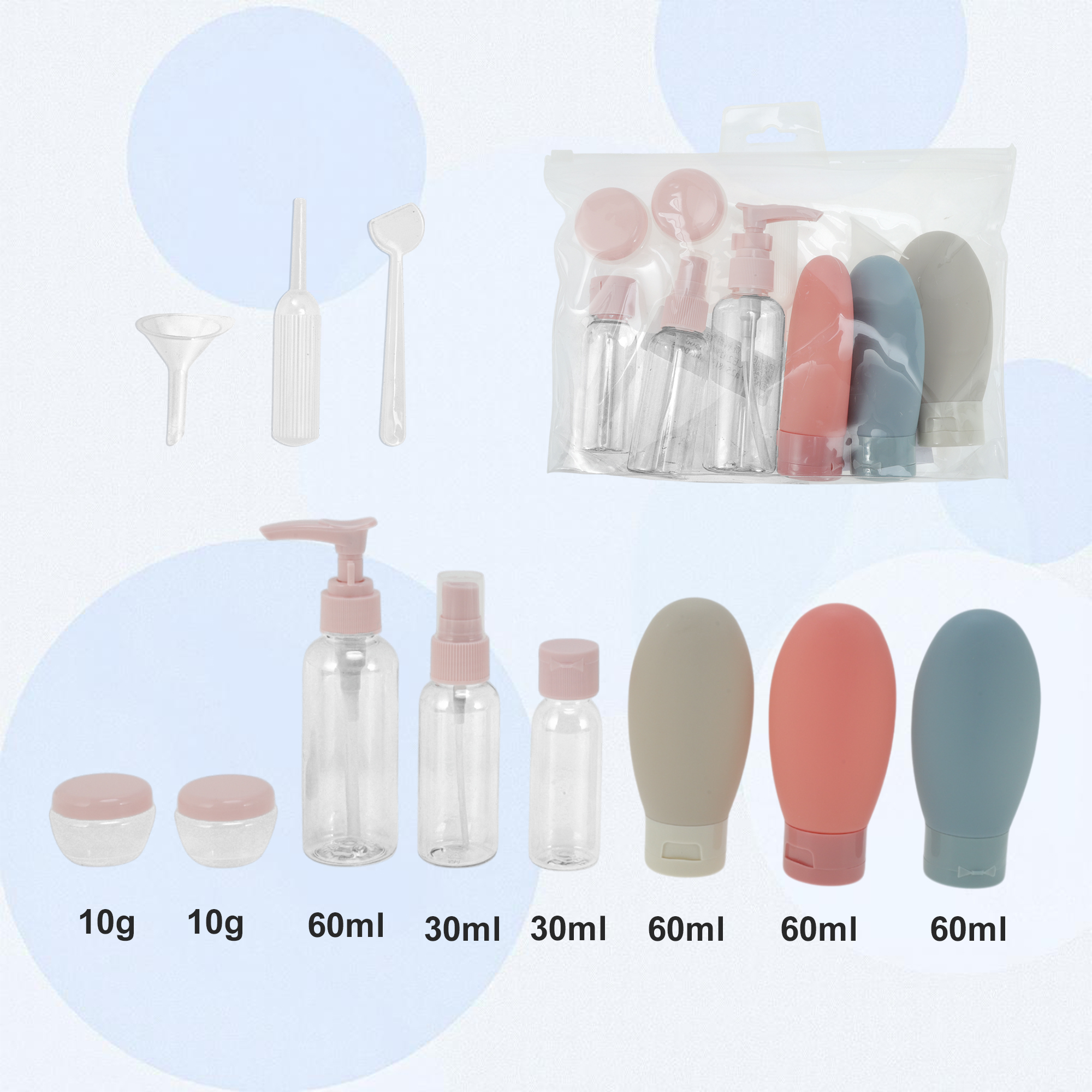 Unique Bargains 8 Pcs Travel Container Set Reusable Travel Bottles Set Pink Beige