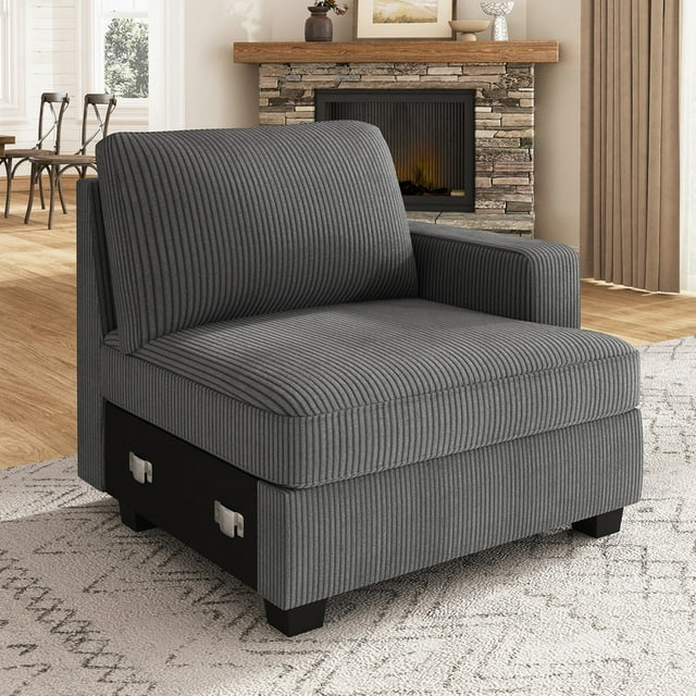 HONBAY Accoudoir Droit de Canapés Sectionnels Modulaires en Velours Côtelé, Gris