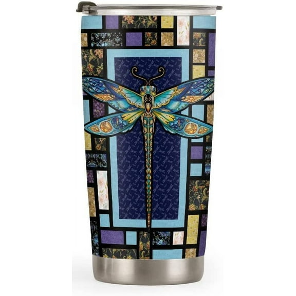20oz Dragonfly Gifts for Women, Valentines Day Gifts for Her, Birthday Gifts for Women, Mom, Wife, Daughter, Friends Inspirational Gifts Dragonfly Mosaic Tumbler Cup Travel Coffee Mug with Lid