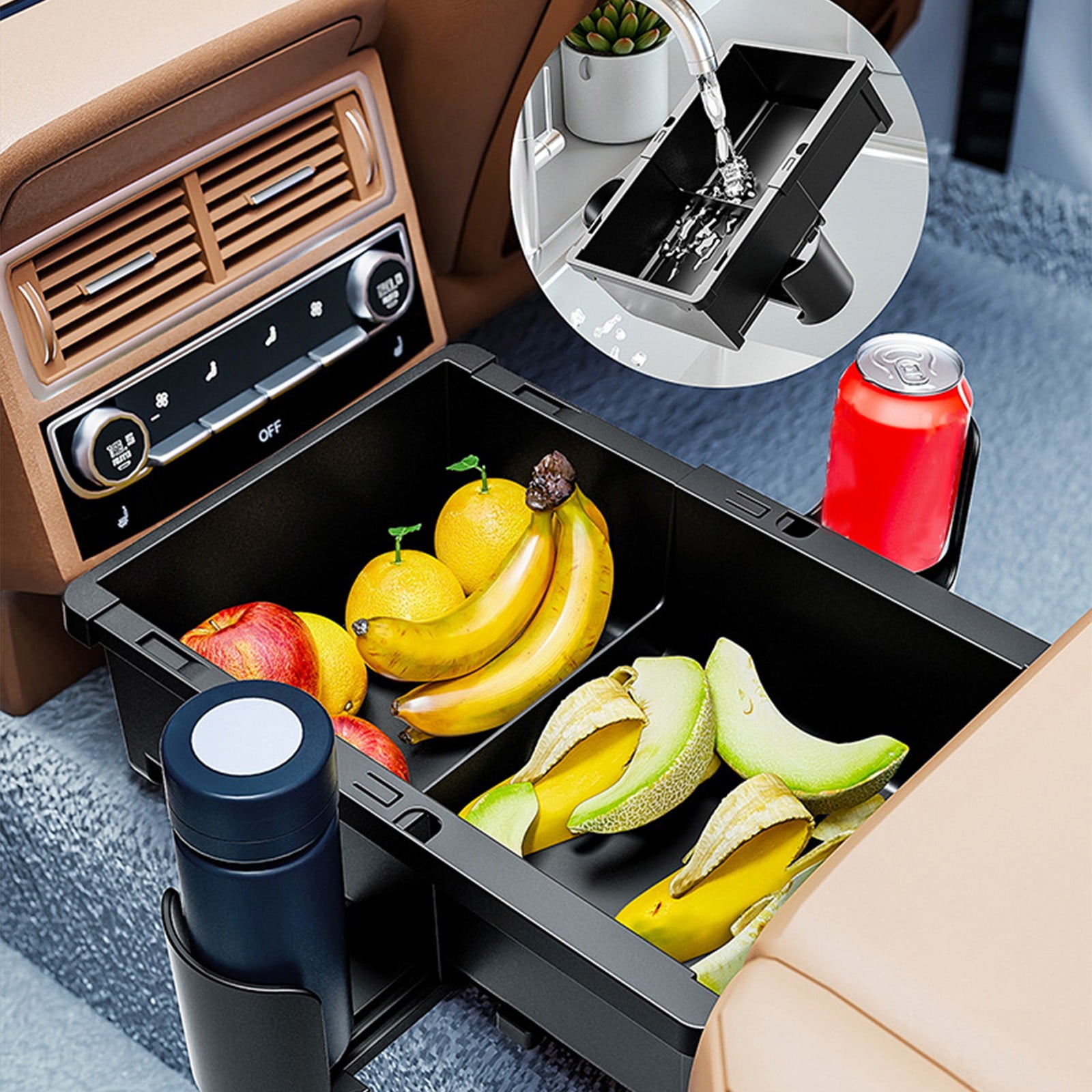 Kezqiaxn Car Universal Center Console Organizer Storage with Adjustables Cup Holder - Floor Hump Drink Tissue Caddy Snack Organizer for Truck/Minivans/SUVs/Armrest Storage Box, car Accessories Black