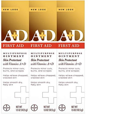 A+D First Aid Ointment - Moisturizing Skin Protectant for Dry Cracked Hands, Elbows, Heals and Lips - Use After Hand Washing , 1.5 oz Tube (Pack of 3), Packaging May Vary