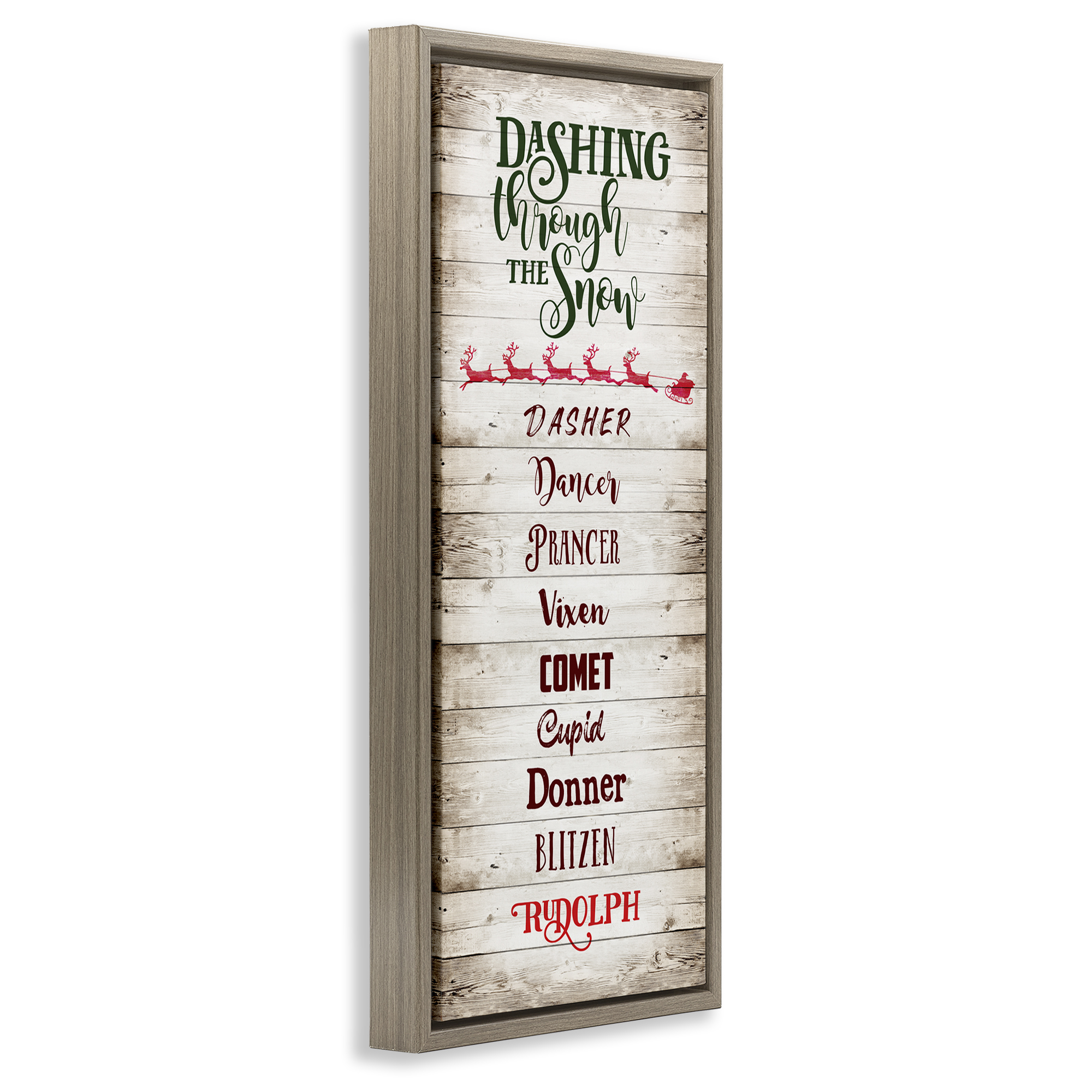 Stupell Industries Rustic Santa's Reindeer Holiday Painting Brown Floater Framed Canvas Art Prints Wall Art, 11 x 25