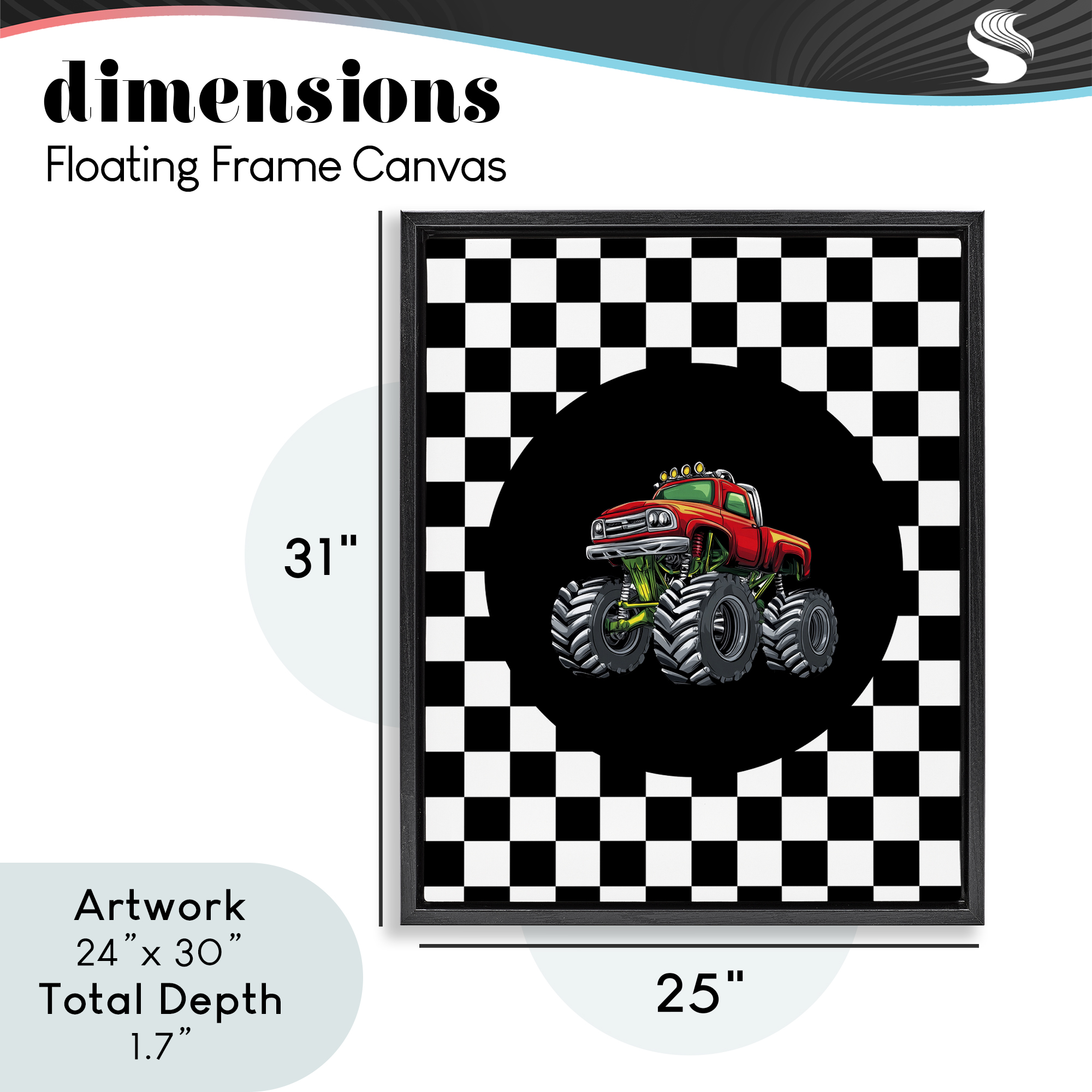Monster Truck Dude Black Framed Floater Canvas Wall Art, design by Kim Allen