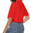 thumbnail image 5 of Bexdxz Women's Chiffon Cropped Shrugs for Dress Short Sleeve Tie Front Cardigan Red M, 5 of 7