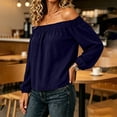 thumbnail image 6 of Tqcoqu Women's Off Shoulder Long Sleeve Cotton Linen Blouse, Elastic Ruffle Neckline Puff Sleeve Casual Solid Top, 6 of 7