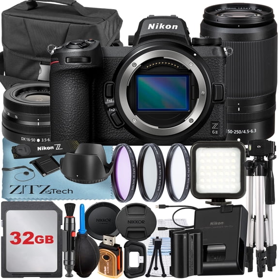 Nikon Z6 II Mirrorless Camera with NIKKOR 16-50mm   DX 50-250mm Zoom Lens   32GB Memory Card   Case   3 Pieces Filter   Flash   ZeeTech Accessory Bundle (International Version)