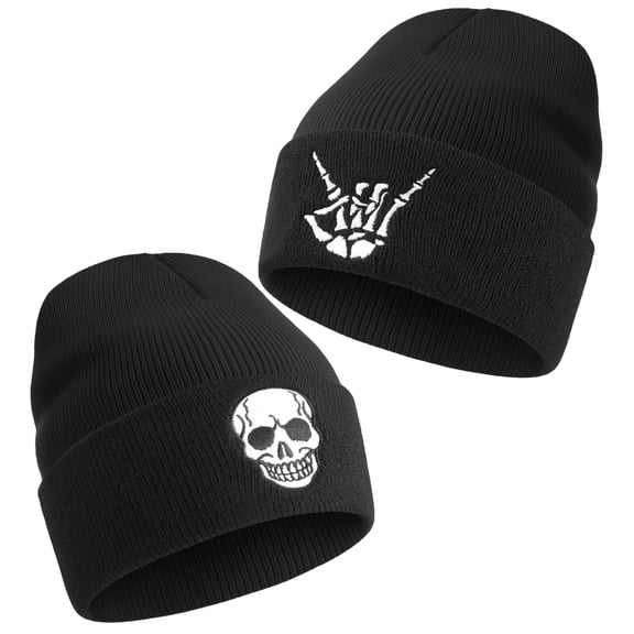 Bocaoying Skull Knit Beanie Hat for Men Women, Gothic Emo Winter Cuffed Cap Knit Capped Winter Hat, Skeleton Gift for Cool Teens