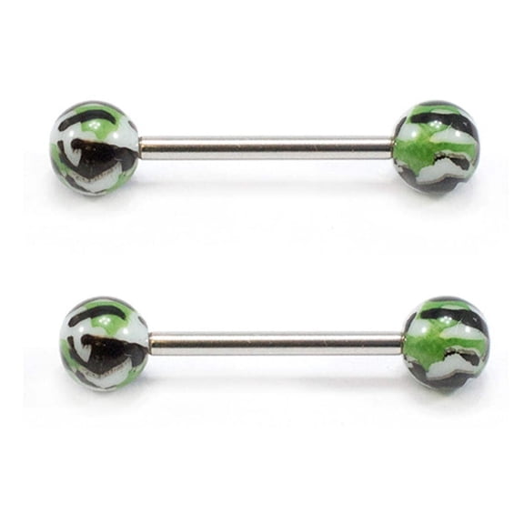 Surgical Steel Straight Barbell 14 Gauge  Acrylic Camouflage - Pair