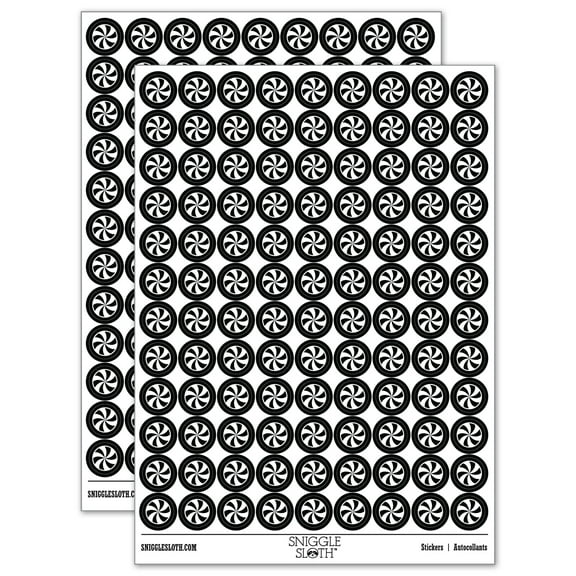 Peppermint Candy Swirl 200  Round Stickers - Black - Gloss Finish - 0.50" Size