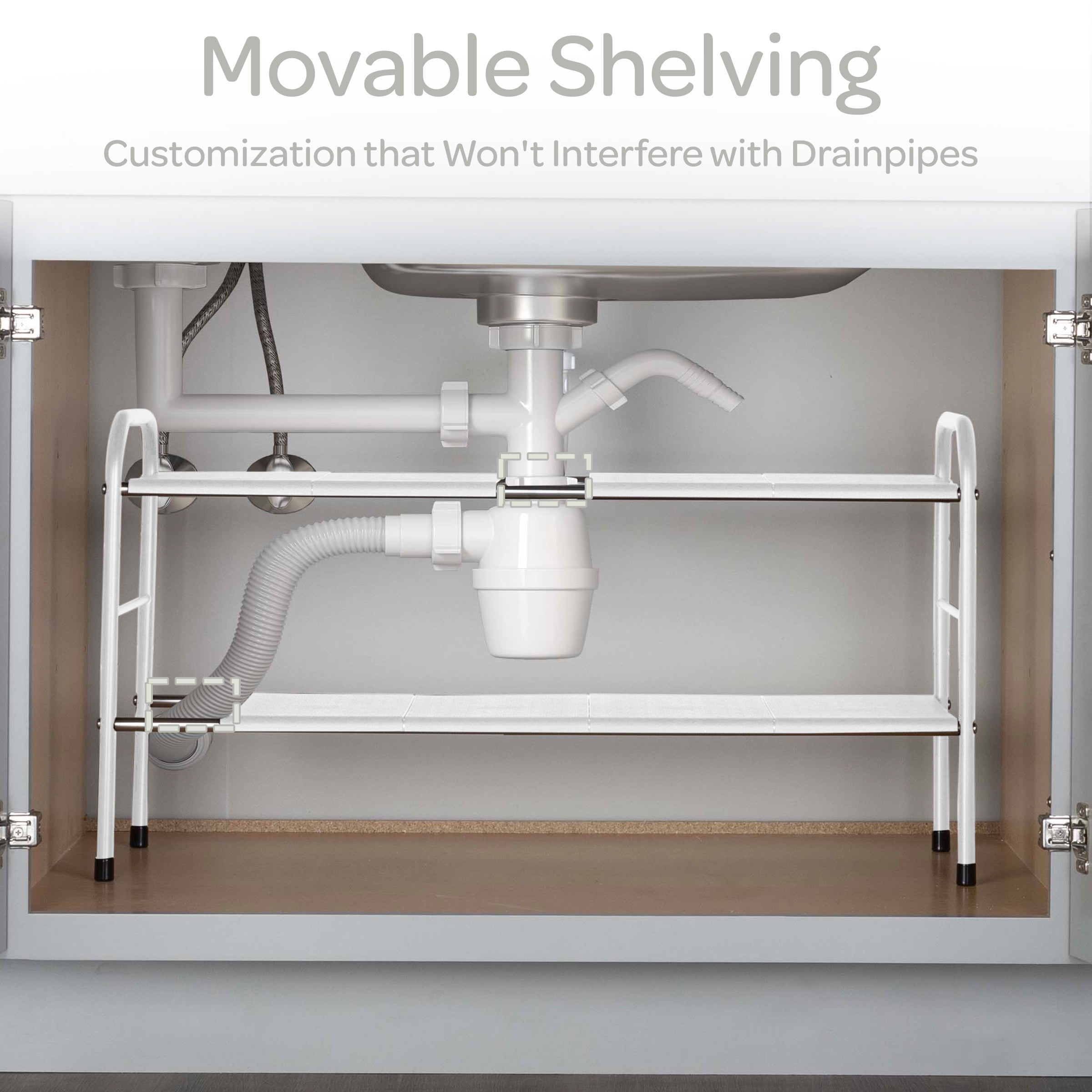 Home-Complete 2 Tier Under Sink Organizer with 8 Removable Panels (White)