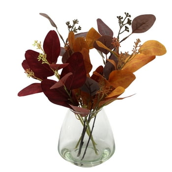 Better Homes & Gardens 12" Artificial Red and Orange Eucalyptus in Blown Glass Vase