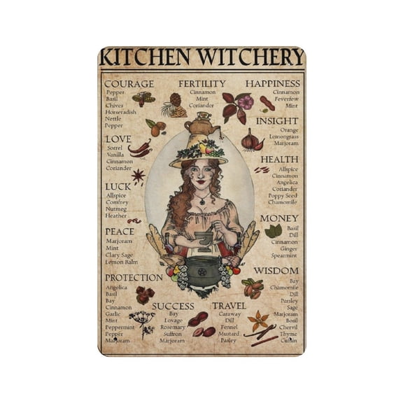 Kitchen Witchery tin sign, Witch tin sign, Witchcraft tin sign, Witch Art, Witch Gift, Kitchen Witch, Witch Art Print,Retro style ,wall art , country cottage, metal tin sign 8x12 inches