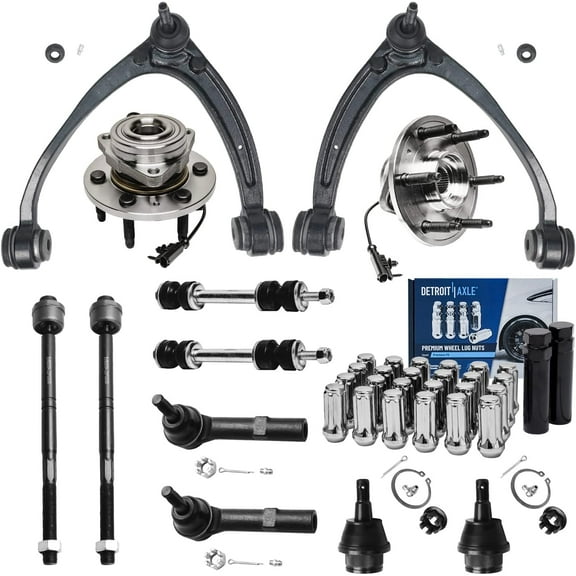 Detroit Axle - 4WD Front Wheel Hubs 24pc Lugnuts w/keys & Control Arms Kit Replacement for Silverado Sierra 1500 Tahoe Yukon Escalade - 38pc Set