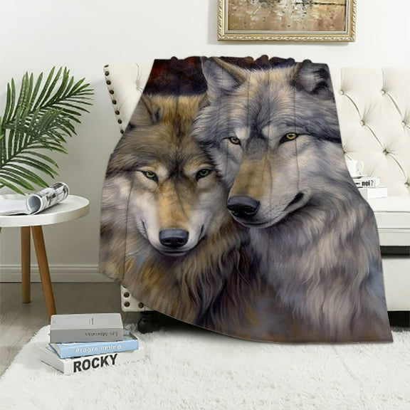 ONETECH  Wolf Blanket Printed Pair of Wolves Blanket - Plush Thick 8lb Mink Queen Throw Blanket for Couch, Sofa, or Bed