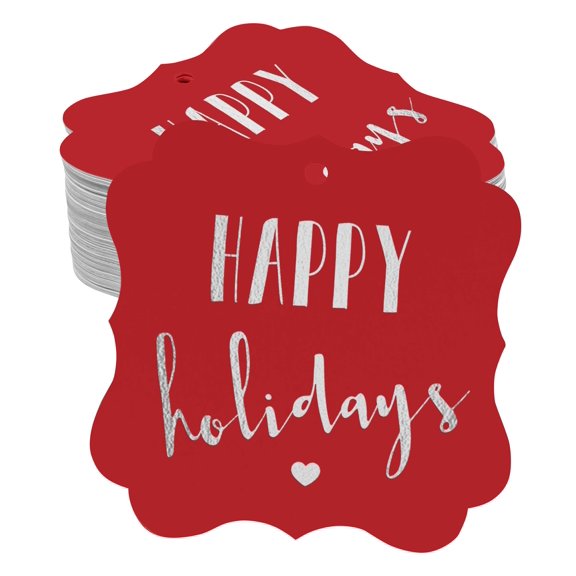 Inkdotpot Pack Of 50 Real Silver Foil Bracket Shape Paper Tags Happy Holiday Favor Hang Tags