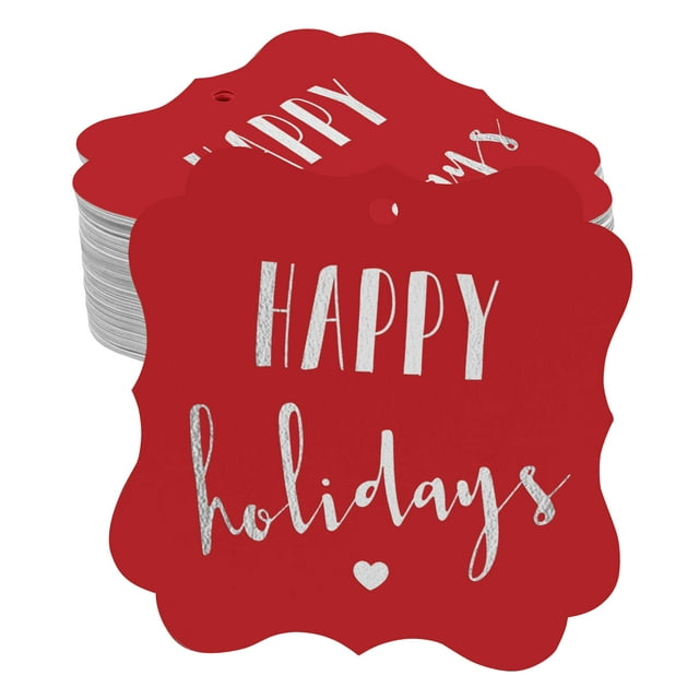 Inkdotpot Pack Of 50 Real Silver Foil Bracket Shape Paper Tags Happy Holiday Favor Hang Tags