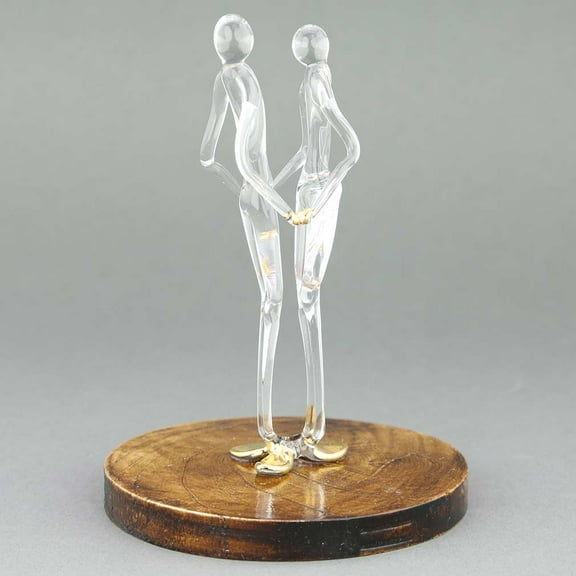GlassOfVenice Murano Glass Lovers Statue on a Base - Clear Gold