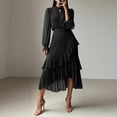 thumbnail image 1 of Roncen Robe Noire pour Femmes avec Manches Longues Transparentes, Col Haut Ourlet à Volants Robe de Soirée Élégante, 1 of 9