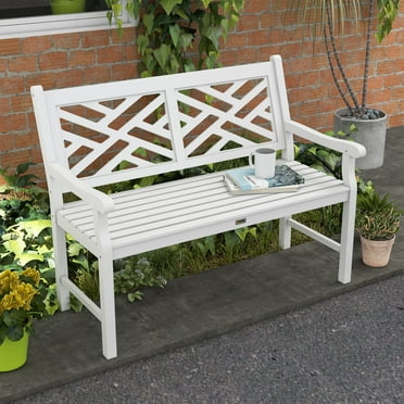 Outsunny 43.25" Outdoor Garden Bench, Wooden Bench, Poplar Slatted Frame Furniture for Patio, Park, Porch, Lawn, Yard, Deck, White