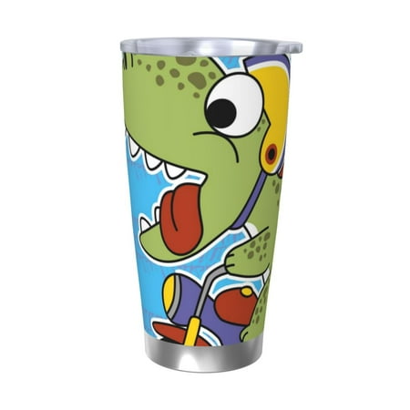 

Lukts Dinosaur Riding a Motorcycle for 20OZ Car Cup Stainless Steel Direct Drinking Straw Thermos Cup Suitable for Office Travel and Car-Without Straw