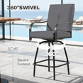 thumbnail image 5 of Patio Swivel Bar Stools Set of 2, Outdoor Bar Height Patio Swivel Chairs with Cushion for Garden Balcony Backyard (Gray), 5 of 9