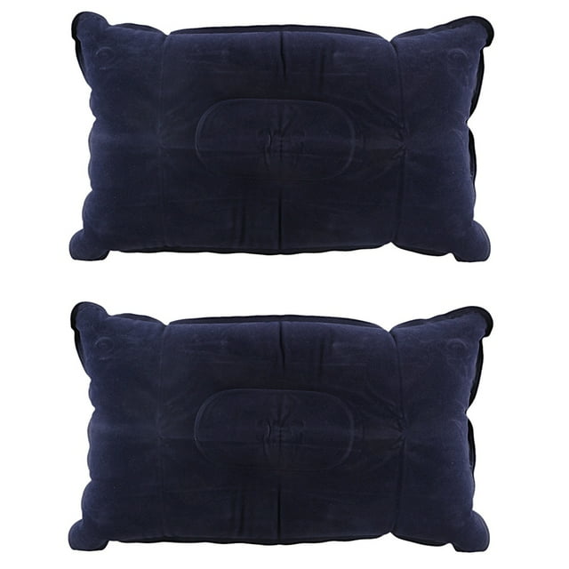 2X Double-Sided Flocking Pillow Inflatable Portable Foldable Pillow for Camping/ Traveling/ Office Blue,2 x inflatable cushion,blue