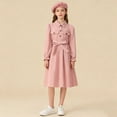 thumbnail image 2 of OGLCCG Vintage Dresses for Girls Retro Long Puff Sleeve Front Bow Tie Midi Dress with Hat Button Up Elegant A-Line Party Holiday Dresses 8-13 Years, 2 of 7