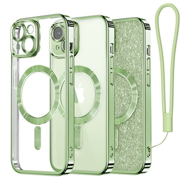 Magnetic Case for iPhone 15 Plus, [Compatible with MagSafe] [Wrist Strap & glitter card] Full Camera Lens Protection Case for iPhone 15 Plus 6.7'' for Women Girls, Green