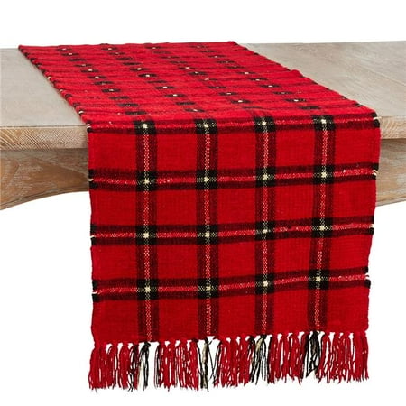 

SARO Lifestyle 7690.R1672B 16 x 72 in. Plaid Chenille Table Runner Red