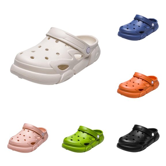 XIYON Kids Boys Girls Summer Slippers Soft Sole Non Slip Closed Toe Hollow Out Solid Color Lightweight Breathable Shoes For Everyday Wear,Beige,10-10.5 Years