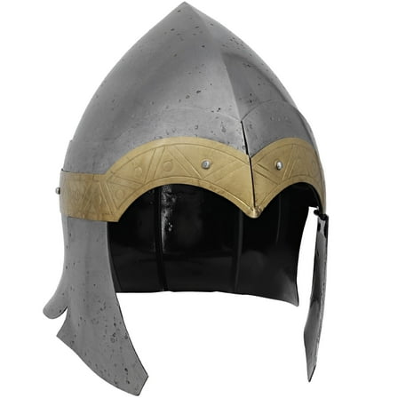 Medieval Viking Helmet - 18 Gauge Mild Steel with Brass Accents, Real Leather Inliner & Brass Buckle, 66 cm Inner Circumference