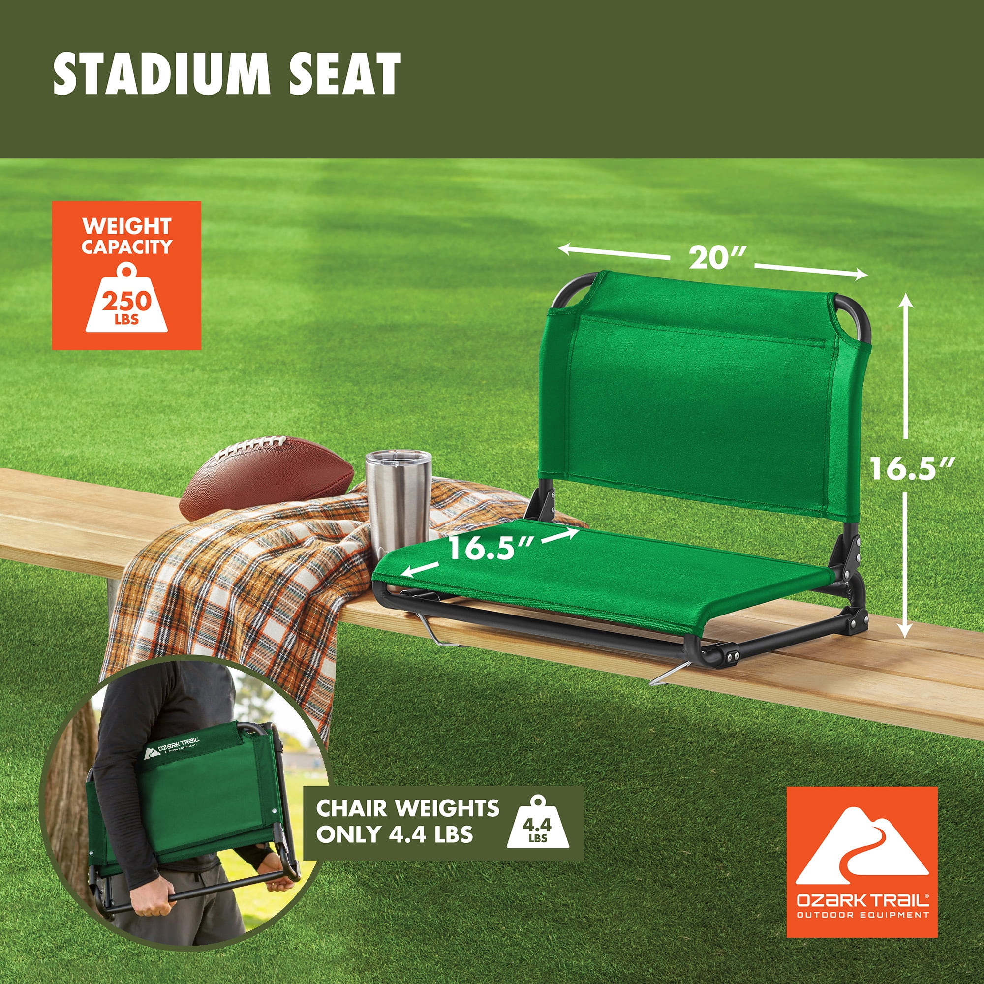 Ozark Trail Extra-Wide Bleacher Stadium Seat Bright Green