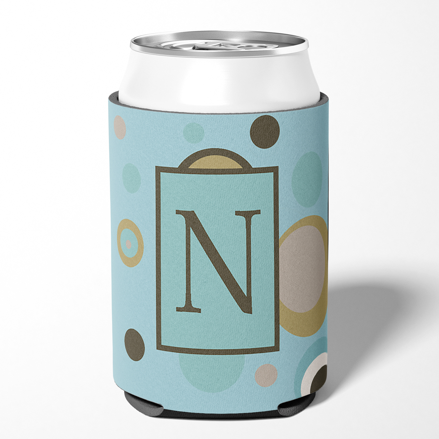 Letter N Initial Monogram - Blue Dots Can or Bottle Hugger
