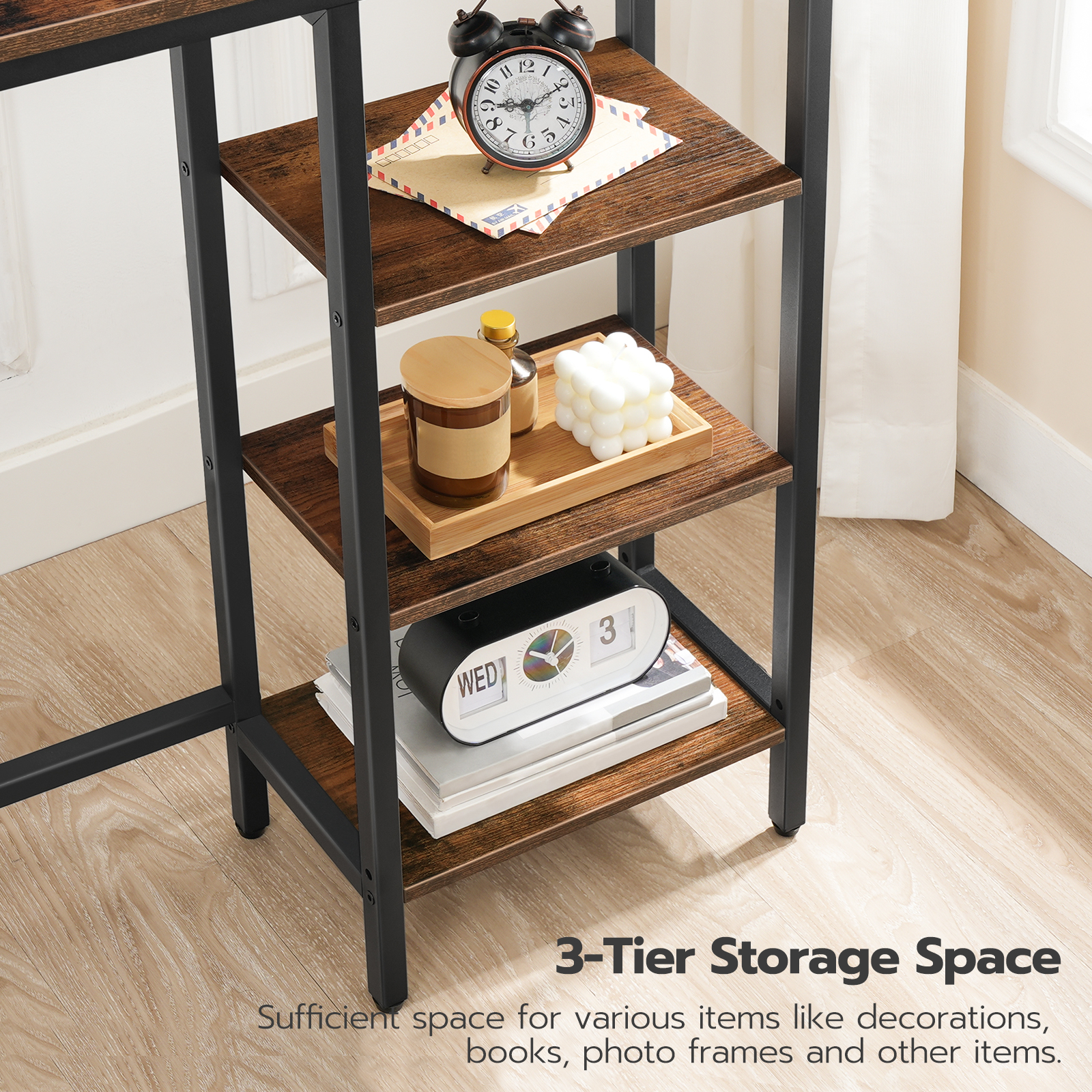 HOOBRO Console Table with Power Outlet, 63" Behind Sofa Table with Shelves, Narrow Entryway Table with Storage, Couch Table for Living Room, Hallway, Rustic Brown and Black BF164UXG01