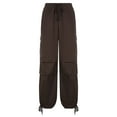 thumbnail image 5 of Cargo Pants Women Low Waist Loose Casual Baggy Wide Leg Sweatpants Drawstring Hippie Jogger Trousers Streetwear, 5 of 7
