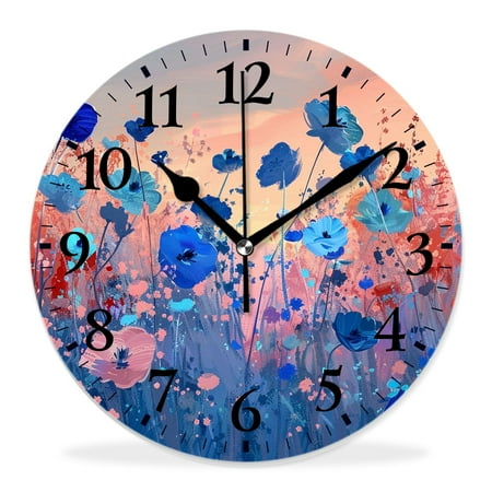 14 Inch Wall Clock Battery Operated Silent Clock Decorative for Office, Kitchen, Outdoor, Living Room，Red Poppies Spring Flowers Nature Natural