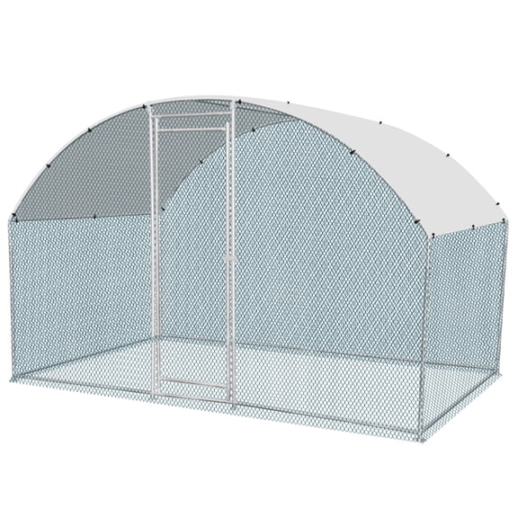 Alvantor 6.5ft x 10ft Walk-in Metal Chicken Coop Run with Waterproof PE Cover Galvanized Steel Frame Lockable Door Hex Wire Mesh