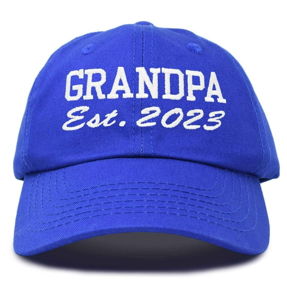 DALIX Grandpa Est. 2023 Fun Gift Embroidered Dad Hat Cotton Cap in Royal Blue