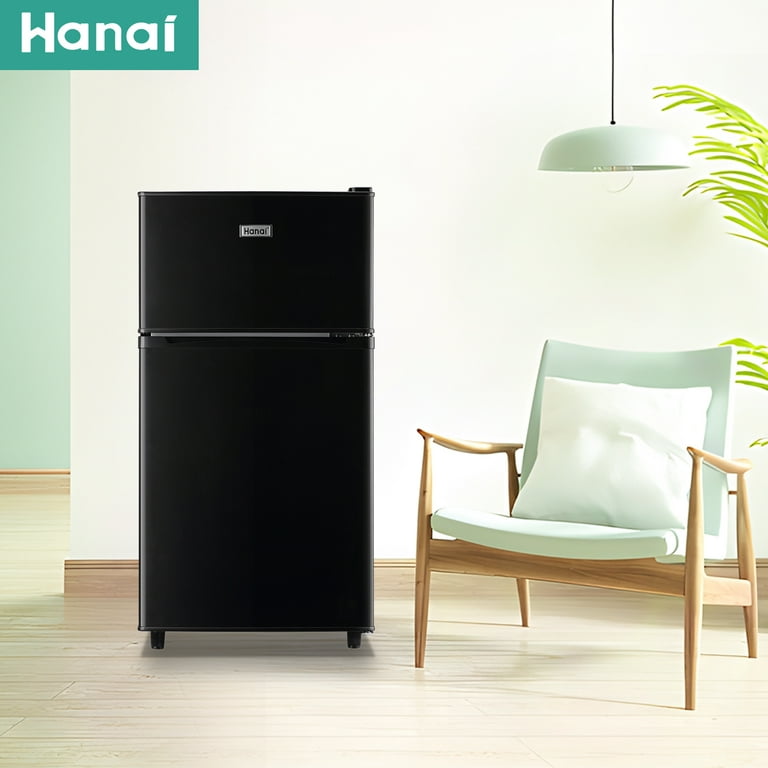  WANAI Compact Refrigerator 3.5 CU.FT Double Door Mini Fridge  with Freezer Small Refrigerator with 7 Adjustable Temperature Side Door  Wire Rack suit for Dorm Office Apartment Black : Appliances