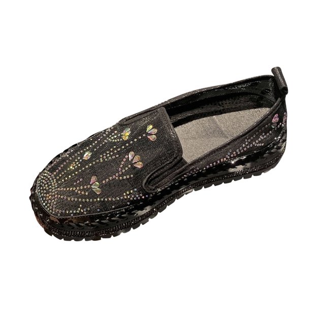 Mocassin en Maille à Strass pour Femmes, Chaussures de Pêcheur Décontractées d'Été à Enfiler avec Ornements Scintillants, Bout Rond, Doublure Douce, Conception Légère
