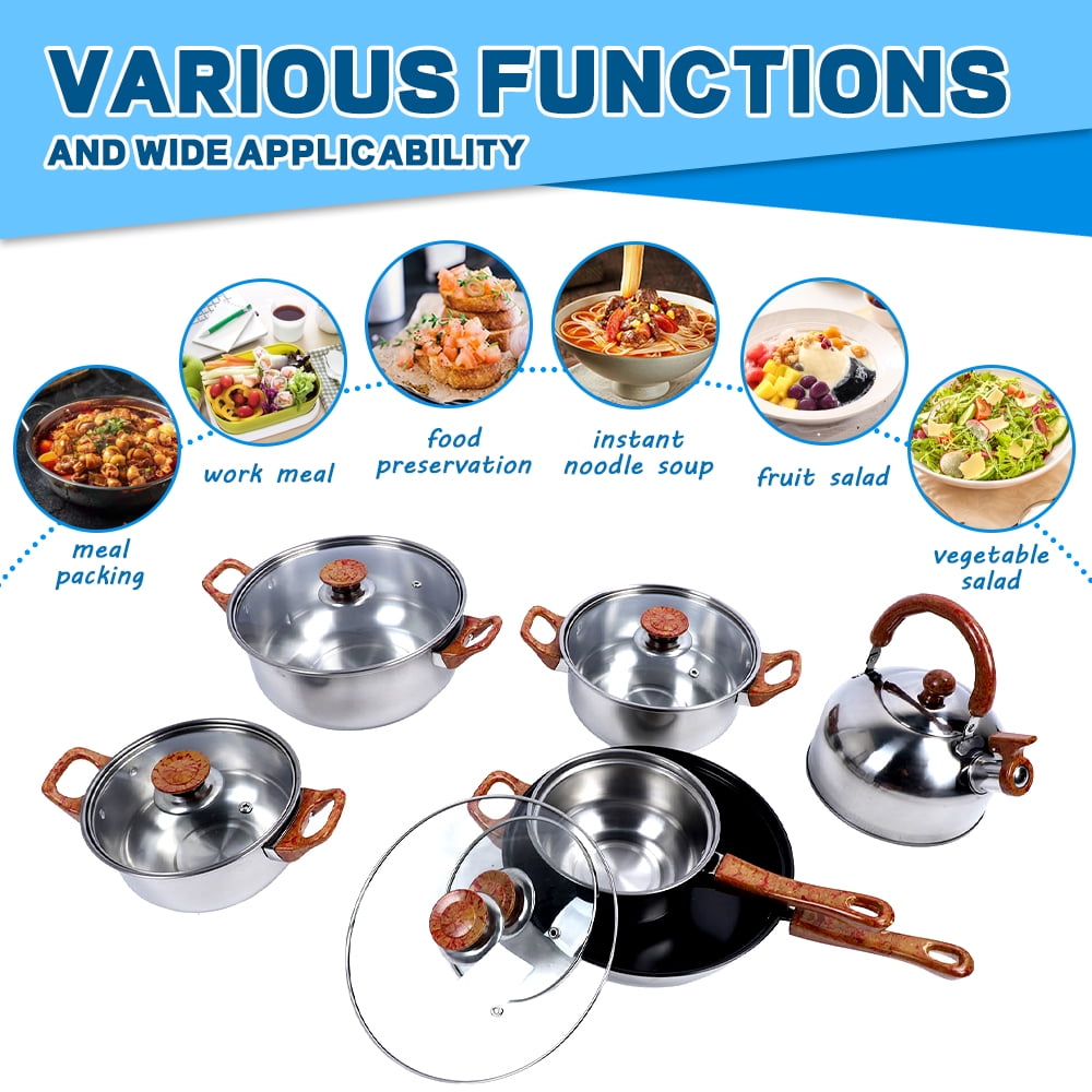 Tebru 12 Piece Nonstick Stainless Steel Cookware Set