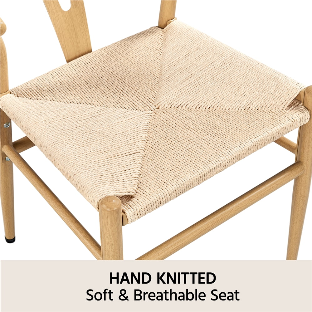 Alden Design Mid-Century Metal Dining Chairs with Woven Hemp Seat, Set of 2, Natural
