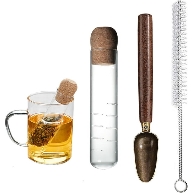 Realand Tea Infuser for Loose Leaf Tea, Glass Tea Infuser Tea Strainer with Teaspoon & Cleaning Brush, Reusable Loose Leaf Tea Steeper with Cork, Tea Diffusers for Loose Tea