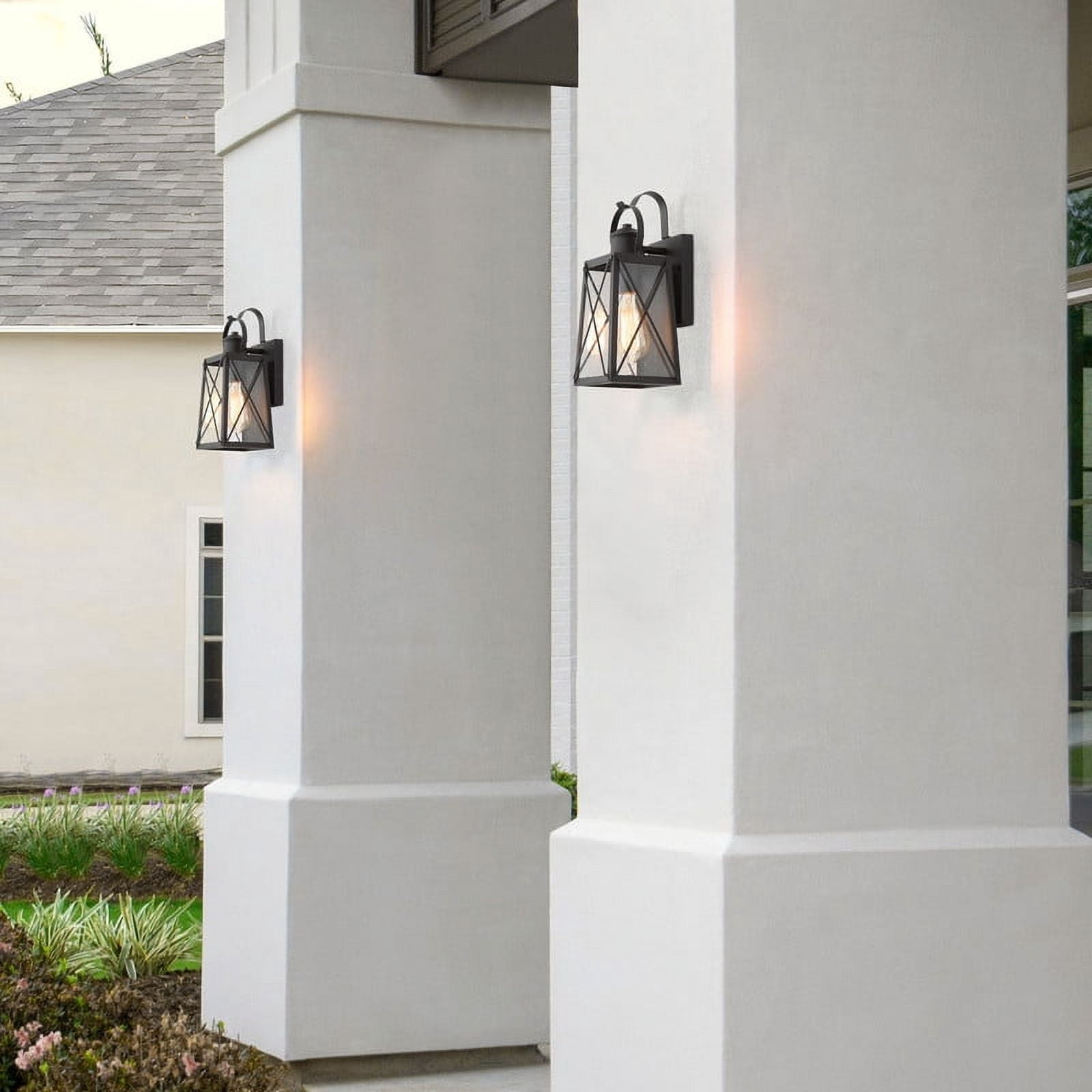 LNC 2-Pack Black Square and Round Outdoor Wall Lights with Seeded Glass