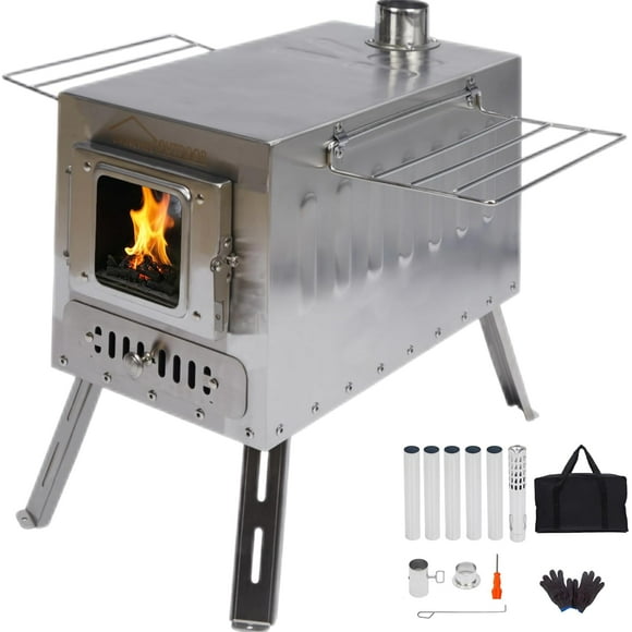 DANCHEL OUTDOOR 304 Stainless Steel Large Wood Stove with Chimney Pipes |1665 Cubic Inch| Portable Camping Outdoor Wood Stove for Canvas Yurt Tents Hunting, 22lb